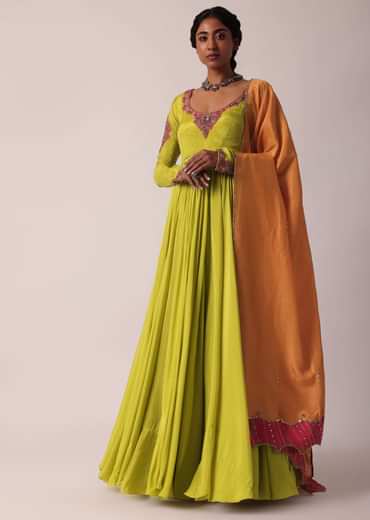 Green Embroidered Anarkali With Dupatta