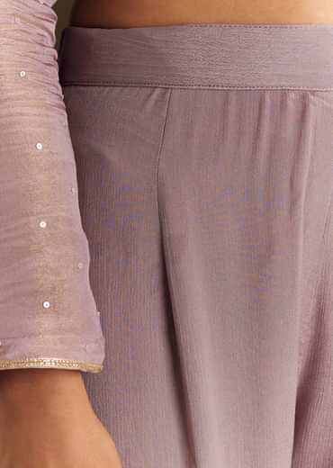 Lavender Tissue Zardosi Embroidered Kurta Set With Organza Dupatta