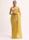 Mustard Yellow Embroidered Crepe Saree With Unstitched Blouse