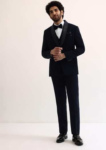 Navy Blue Intricate Embroidered Tuxedo