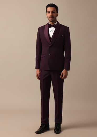Purple Wine Coloured Tuxedo With Intricate All Over Embroidery