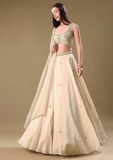 Gold Tissue Lehenga With Hand Embroidered Blouse Set