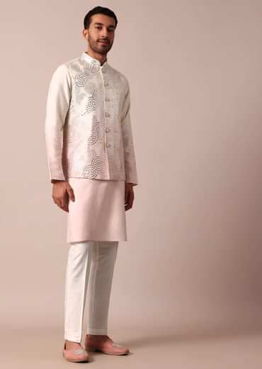 Radiant Ombre Pink Silk Jacket Kurta Set For Men