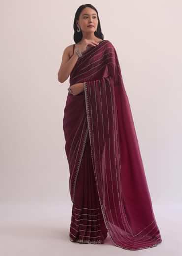 Red Chiffon Silk Saree With Cutdana Embellished