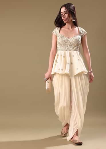 Off White Dhoti With Embroidered Top