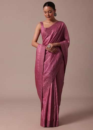 Dark Pink Saree With Resham Work And Unstitched Blouse