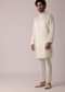 Men White Silk Kurta Set With Intricate Handwork