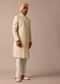 Magnificent Beige Silk Lucknowi Sherwani Set