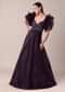 Dark Purple Hand Embroidered Ruffle Sleeve Gown