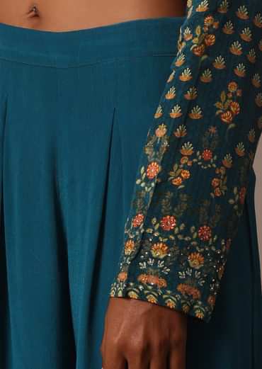 Blue Printed With Stone Detail Kurta Palazzo Set