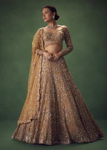 Champagne Gold Hand Embroidered Sequin Work Lehenga Set