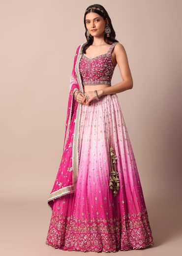 Pink Embroidered Choli With Exquisite Lehenga And Sequin-Adorned Dupatta
