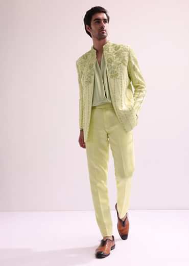 Lime bandhgala jacket and pant set