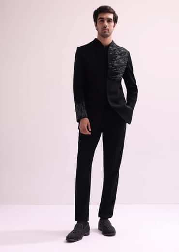 Black Chain Embellished Jacket With Shirt And Pants