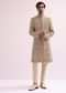 Beige High Collar Silk Sherwani And Kurta Set