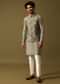 Olive Green Cutdana Embroidered Kurta Jacket Set For Men