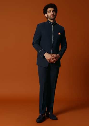 Navy Blue Jodhpuri Suit For Men