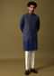 Navy Blue Kurta Jacket Set With Resham And Mirror Work For Men