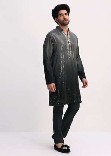 Grey Shaded Sequin Zipper Kurta With Black Pants