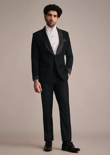 Black Rayon Tuxedo With Pintuck Detailing