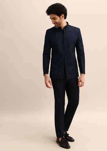 Blue Resham Work Jodhpuri Suit For Men