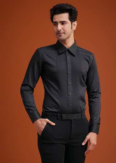 Black Blazer With Asymmetrical Gold Sequin And Bead Embroidery