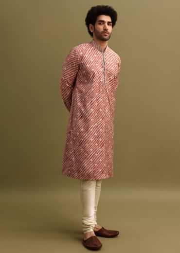 Pink Embroidered Lehariya Print Kurta Set