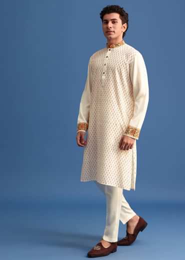 White Hand Block Printed Kurta Set