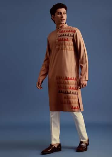 Brown Geometric Hand Block Printed Kurta Set