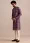 Purple Silk Zipper Kurta Set In Sequin For Men