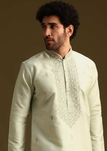 Pista Green Resham Work Kurta and Pant