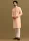 Peach Embroidered Silk Kurta Set For Men