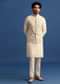 Off White Kurta Jacket Set With Zari Embroidery For Men