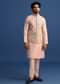 Peach Kurta Jacket Set With Zari Embroidery For Men