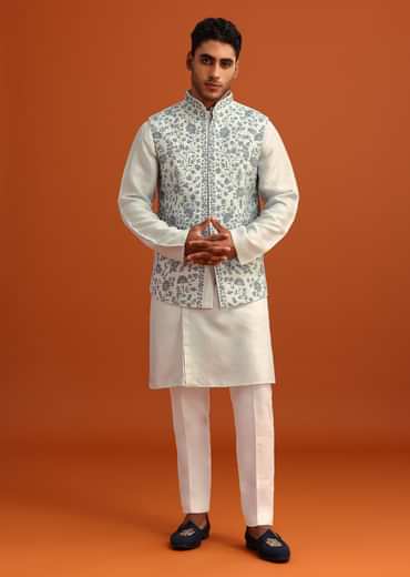 Aqua Blue Dola Silk Cowl Draped Kurta And Jacket Set