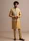 Yellow Kurta Set With Thread And Mirror Embroidered Jacket