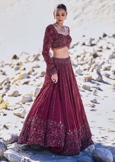 Red Organza Embroidered 12 Kali Lehenga And Blouse With Dupatta