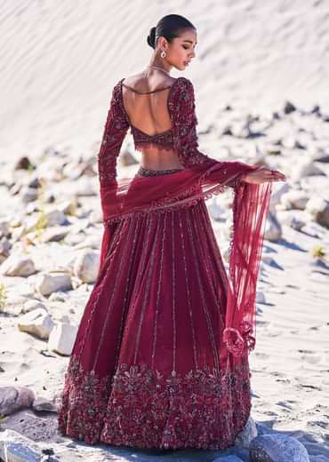 Red Organza Embroidered 12 Kali Lehenga And Blouse With Dupatta