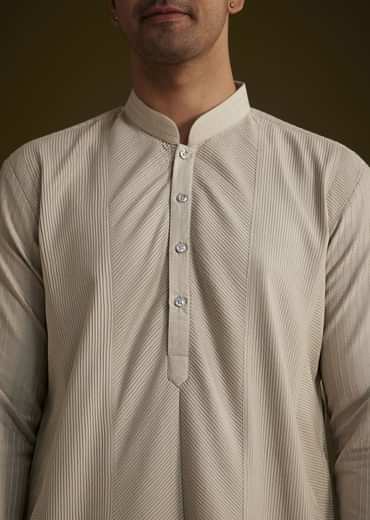 Grey Kurta Set With Pintuck Detailing