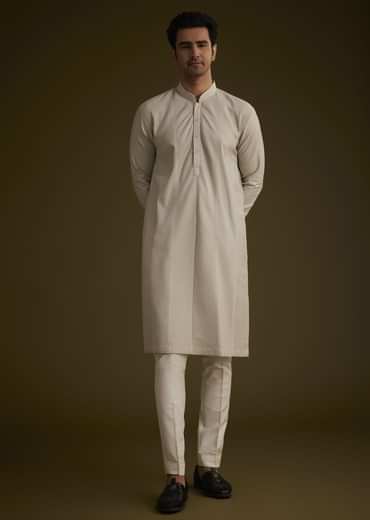 Grey Kurta Set With Pintuck Detailing