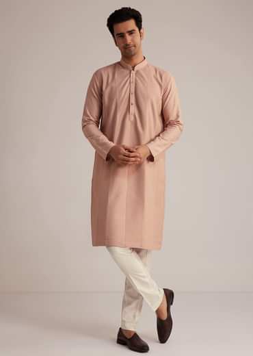 Pink Silk Blend Kurta With Pintuck Detailing