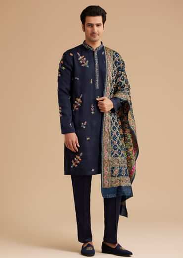 Blue Embroidered Kurta Set with Dupatta