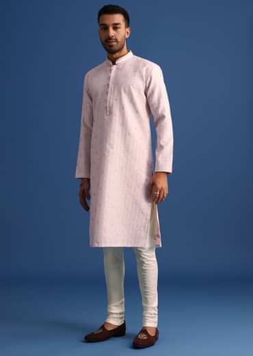 Pink Kurta Set With Foil Printed Motifs