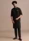 Black Silk Kurta Jacket Set With Pintuck Pattern For Men
