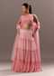 Pink Onbre Georgette Tiered Lehenga And Dupatta With V Neck Embroidered Raw Silk Blouse