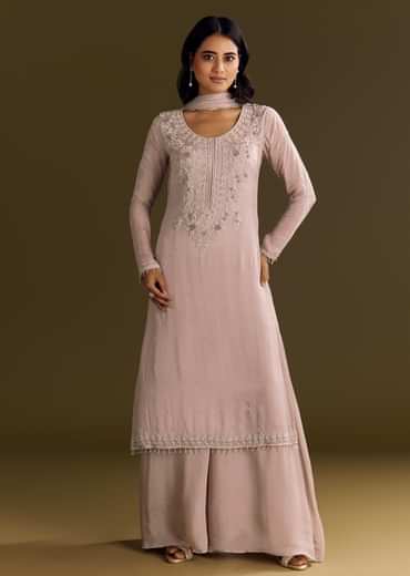 Lavender Chinon Zardosi Kurta Sharara With Cutdana Dupatta
