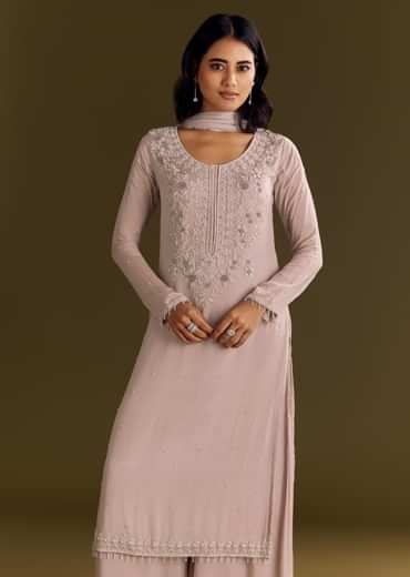 Lavender Chinon Zardosi Kurta Sharara With Cutdana Dupatta