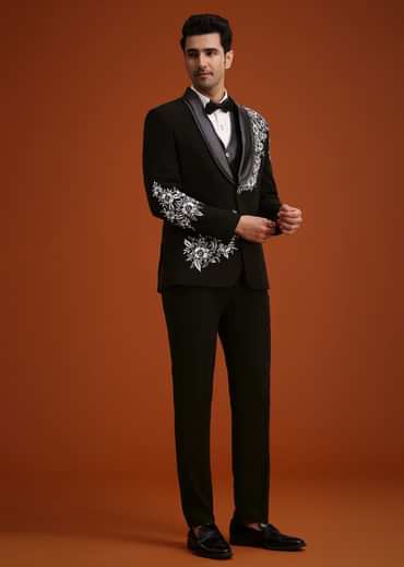 Black Hand Embellished Tuxedo Set