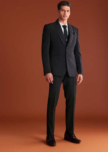 Black Cutdana Embroidereid Tuxedo Set With Accessories