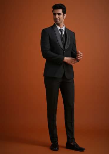 Black Stone Work Terry Rayon Tuxedo And Pant Set